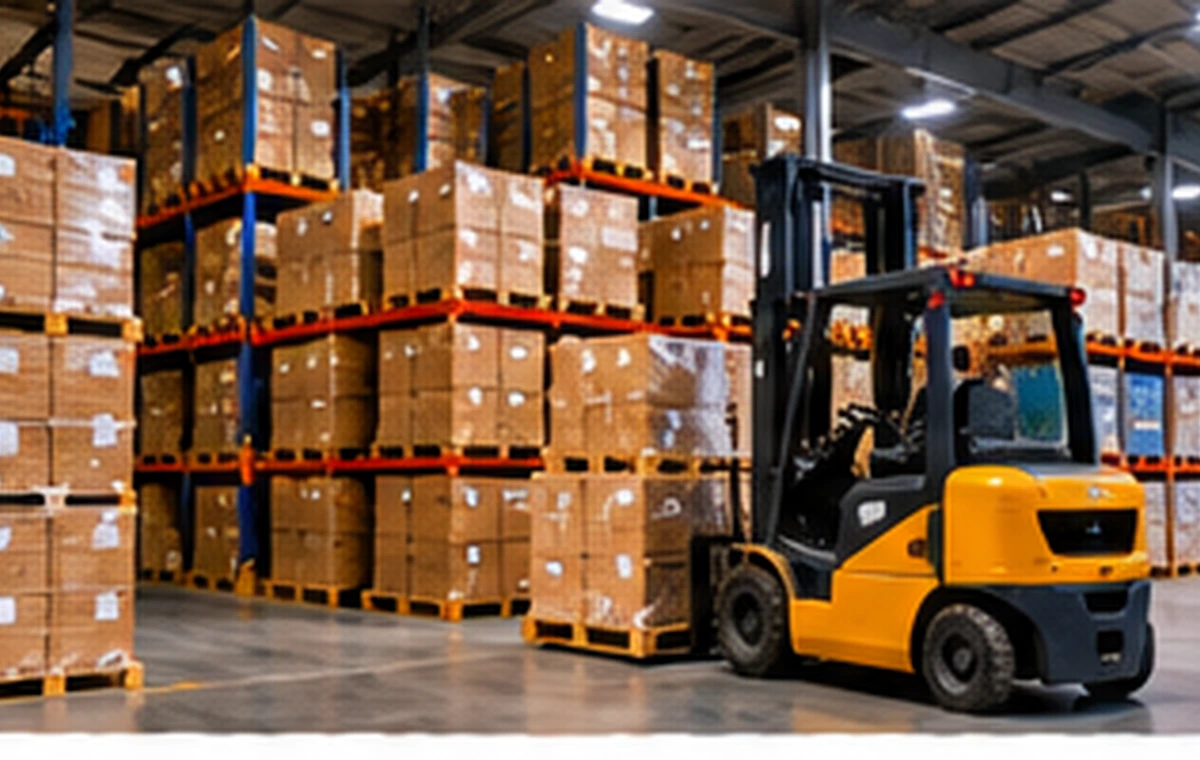 Antrepoda forklift ve palet yükleme operasyonu